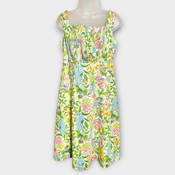 VINTAGE floral botanical multicolor midi dress size medium retro casual garden - Picture 2 of 6